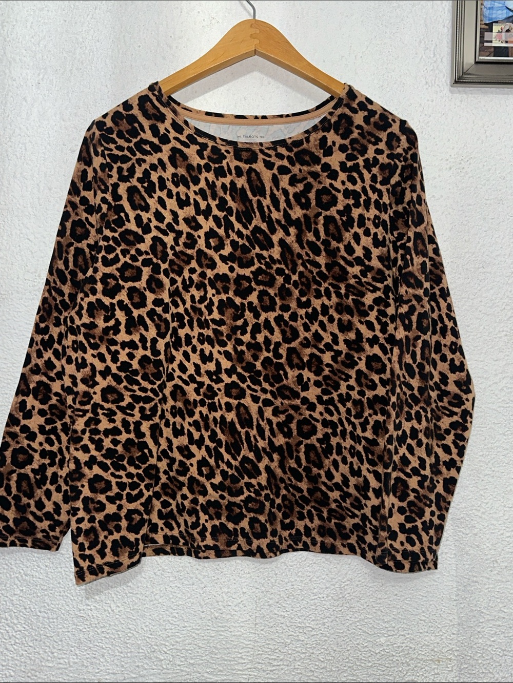 Talbots Leopard Print Long Sleeve Top in Brown and Black